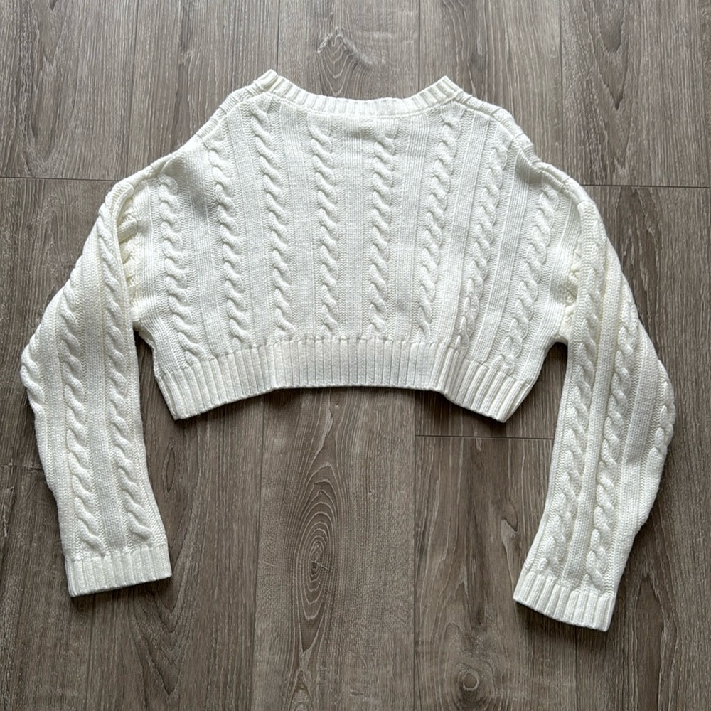 Cable Knit Drop Shoulder Crop Sweater,Long Sleeve Tops (NEW)